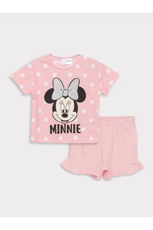 LC Waikiki Crew Neck Short Sleeve Minnie Mouse Printed Baby Girl T-Shirt and Shorts 2-Set