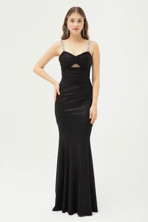 Lafaba Women's Black Stone Strap Long Evening Dress