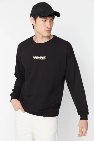 Trendyol Men's Black Oversize/Wide-Fit Crew Neck Printed Cotton Sweatshirt