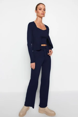 Trendyol Navy Blue Twill Blouse, Cardigan, Pants, Sweater Top-Top Suit