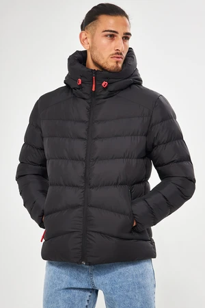 D1fference Men's Black Hooded Water And Windproof Inflatable Winter Coat.