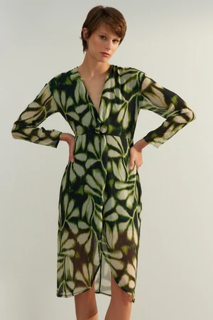 Trendyol Green Slit Patterned Woven Woven Dress