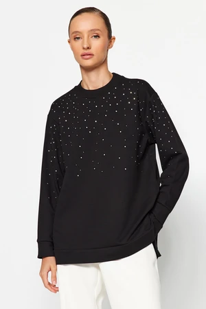 Trendyol Black Stone Detailed Knitted Tunic with slits at the sides