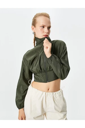 Koton Crop Parachute Jacket Stand Up Collar with Elastic Waist