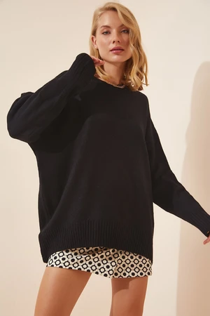 Happiness İstanbul Women's Black Oversized Knitwear Sweater