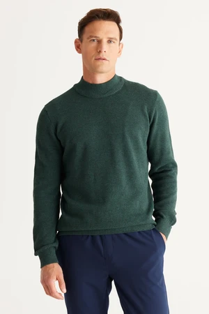 AC&Co / Altınyıldız Classics Men's Green Recycle Standard Fit Regular Cut Half Turtleneck Cotton Jacquard Knitwear Sweater.