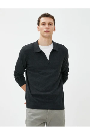 Koton Polo Neck Sweater Zippered, Slim Fit Long Sleeve