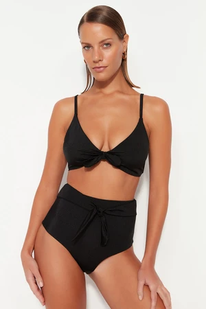 Trendyol Black Tie-Up High Waist Normal Leg Bikini Bottom