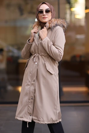 InStyle 2401 Shearling Fleece Coat - Stone