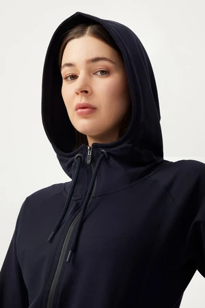 LOS OJOS Women's Navy Blue Hoodie with Zipper Sweatshirt and Tracksuit Top.