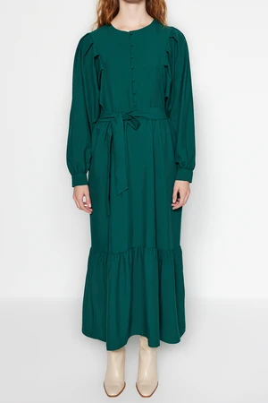 Trendyol Green Belted Fabric Button Detailed Aerobin Maxi Woven Dress