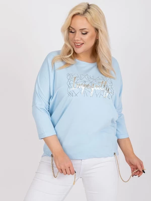 Light blue blouse of larger size with 3/4 sleeves