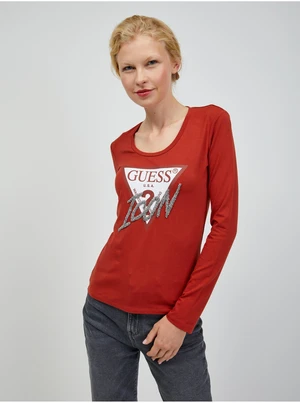 Red Ladies Long Sleeve T-Shirt Guess - Women