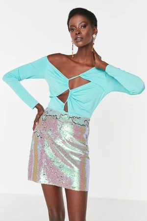 Trendyol Mint Asymmetrical Collar Detailed Bodysuit