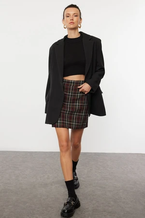 Trendyol Black Plaid Patterned Tweed Fabric Mini Woven Skirt