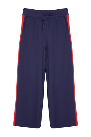 Trendyol Navy Blue Wide Leg Woven Trousers with Elastic Waist and Side Stripes