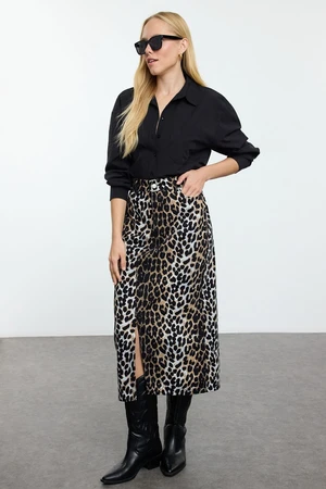 Trendyol Multicolored Animal Leopard Patterned Front Slit Maxi Length Woven Skirt