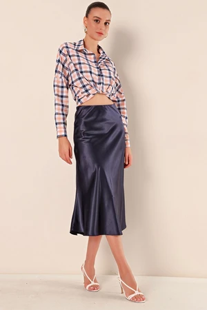 Bigdart 15806 Satin Skirt - Navy Blue