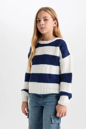 DEFACTO Girl Regular Fit Striped Crew Neck Knitwear Sweater