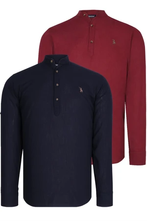 DOUBLE SET G783 DEWBERRY JUDGE COLLAR SHIRT-BURGUNDY-NAVY BLUE