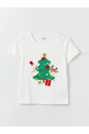 LC Waikiki Crew Neck New Year Themed Short Sleeve Girls' T-Shirt