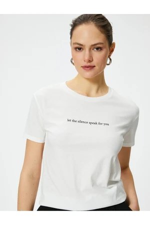 Koton Slogan Printed Crew Neck Short Sleeve Cotton