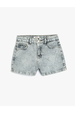 Koton Mini Denim Shorts Stone Printed Pocket Cotton