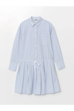 LC Waikiki XSIDE Blue Striped Shirt Collar Striped Women's Dress