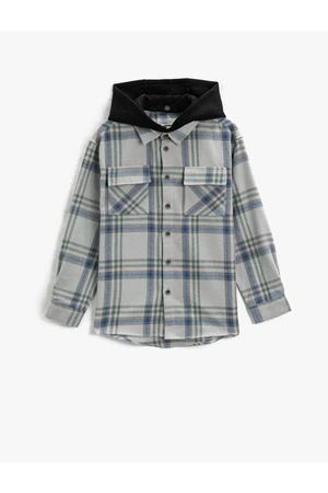 Koton Hooded Lumberjack Shirt with Flap Double Pockets Soft Texture