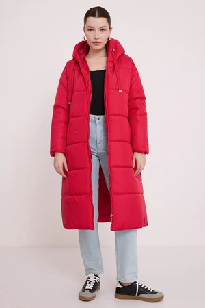 Bigdart Women's Red Hooded Long Puffer Coat 5120