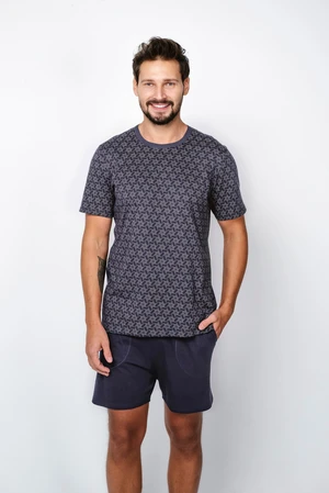 Men's pyjamas Ricardo, short sleeves, shorts - print/navy blue