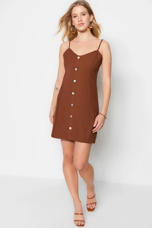 Trendyol Brown Petite A-Line Super Mini Tkana Sukienka Tkana