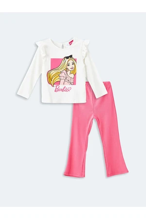 LC Waikiki Lcw Crew Neck Barbie Printed Baby Girl Blouse and Leggings Set of 2