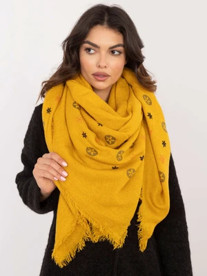 Dark yellow women's scarf with fringe