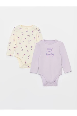 LC Waikiki Crew Neck Printed Baby Girl Snap Bodysuit 2 Pack