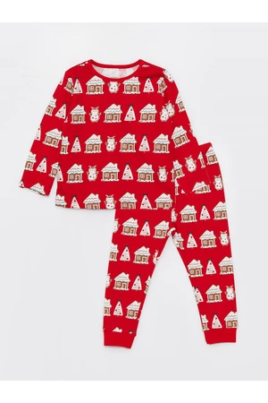 LC Waikiki Crew Neck Long Sleeved Christmas Theme for Baby Girl Pajamas Set