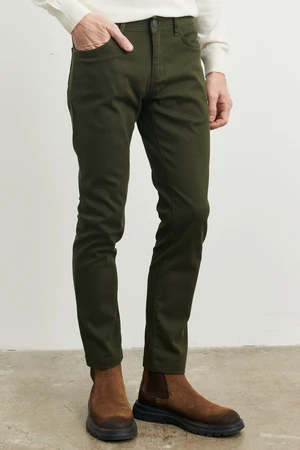 ALTINYILDIZ CLASSICS Men's Khaki Slim Fit Slim Cut Dobby Flexible Casual Trousers