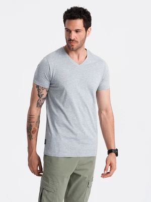 Ombre BASIC men's classic cotton tee-shirt with a crew neckline - grey melange