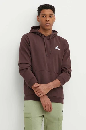 Mikina adidas Essentials pánska, hnedá farba, s kapucňou, jednofarebná, IZ4758