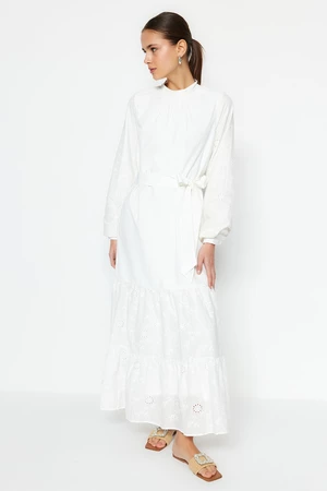 Trendyol White With Embroidery Detail, Lined Woven Dress