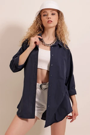 Bigdart 3900 Oversize Long Basic Shirt - Navy Blue