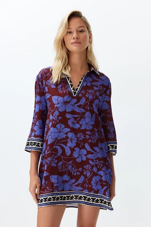 Trendyol Floral Pattern Wide Fit Mini Woven Beach Dress