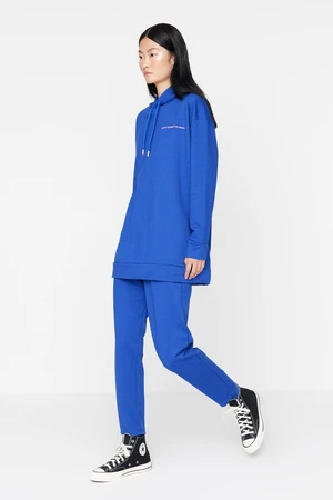 Trendyol Saks Hooded Slogan Printed Knitted Tracksuit