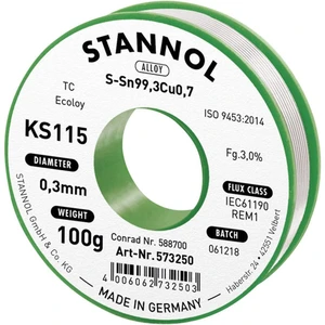 Stannol KS115 spájkovací cín bez olova cievka Sn99,3Cu0,7 100 g 0.3 mm