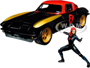 1966 Chevrolet Corvette with Black Widow Diecast Figurine "Avengers" "Marvel" Series 1/24 Diecast Model Car by Jada