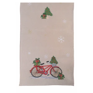 Béžový vianočný behúň na stôl Villa d'Este Xmas Bicycle, 40 x 175 cm