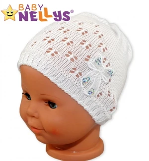 Háčkovaná čepička Mašle Baby Nellys ® - s flitry - bílá, vel. 56-62 (0-3m)