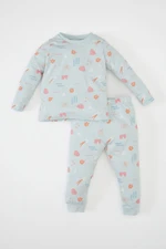 DEFACTO Baby Girl Patterned Long Sleeve Top Long Bottom Cotton Pajama Set