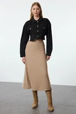 Trendyol Mink High Waist Flared Form Midi Length Soft Knitted Skirt