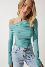 Happiness İstanbul Women's Aqua Green Flowy Collar Gathered Detailed Blouse